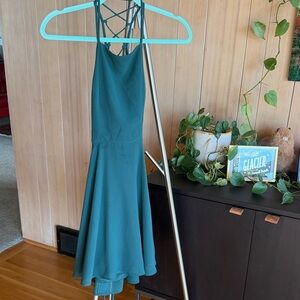 Lulu's Forest Green strappy crisscross back skater Dress